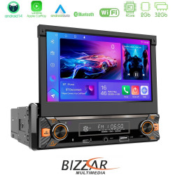 Bizzar 1DIN Deck 4core Android14 2+32GB Navigation Multimedia Deckless 7 με Carplay/AndroidAuto