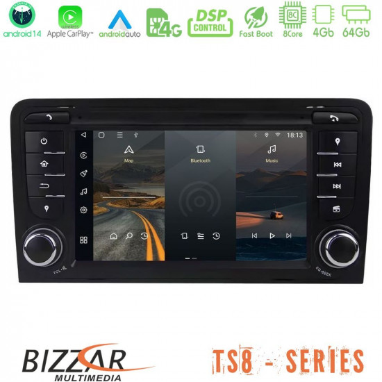Bizzar Audi A3 8P 8core Android14 4+64GB Navigation Multimedia Deckless 7 με Carplay/AndroidAuto (OEM Style)