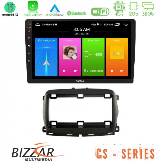 Bizzar CS Series 4Core Android13 2+32GB  Fiat 500 2016-gt; Navigation Multimedia Tablet 9