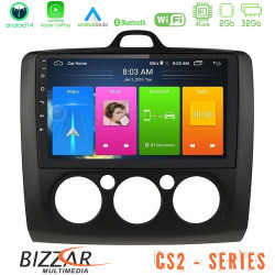 Bizzar CS2 Series 4Core Android14 2+32GB Ford Focus Manual AC Navigation Multimedia Tablet 9 (Μαύρο Χρώμα) Με Carplay - Android Auto