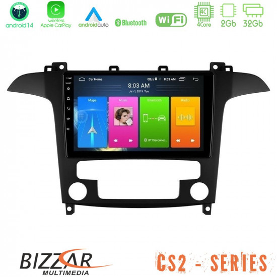 Bizzar CS2 Series 4Core Android14 2+32GB Ford S-Max 2006-2012 Navigation Multimedia Tablet 9 Με Carplay - Android Auto Bizzar CS2 Series 4Core Android14 2+32GB Ford S-Max 2006-2012 Navigation Multimedia Tablet 9 Με Carplay - Android Auto