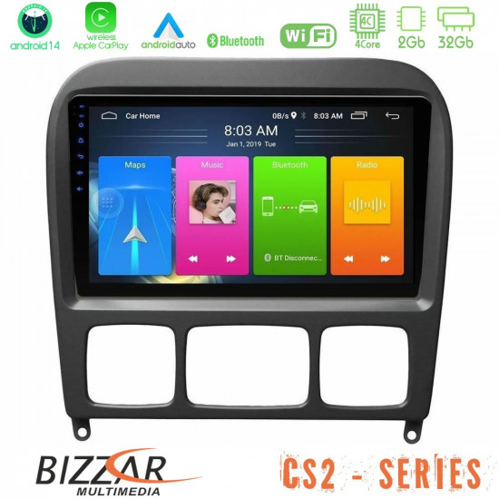 Bizzar CS2 Series 4Core Android14 2+32GB Mercedes S Class 1999-2004 (W220) Navigation Multimedia Tablet 9 Με Carplay - Android Auto Bizzar CS2 Series 4Core Android14 2+32GB Mercedes S Class 1999-2004 (W220) Navigation Multimedia Tablet 9 Με Carplay - Android Auto