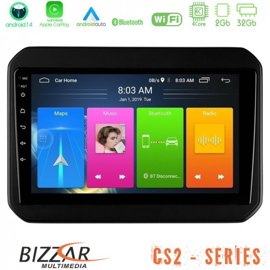 Bizzar CS2 Series 4Core Android14 2+32GB Suzuki Ignis Navigation Multimedia Tablet 9 Με Carplay - Android Auto