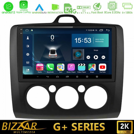Bizzar G+ Series Ford Focus Manual AC 8core Android12 6+128GB Navigation Multimedia 9 (Μαύρο Χρώμα) Bizzar G+ Series Ford Focus Manual AC 8core Android12 6+128GB Navigation Multimedia 9 (Μαύρο Χρώμα)