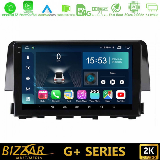 Bizzar G+ Series Honda Civic 2016-2020 8core Android12 6+128GB Navigation Multimedia 9 Bizzar G+ Series Honda Civic 2016-2020 8core Android12 6+128GB Navigation Multimedia 9