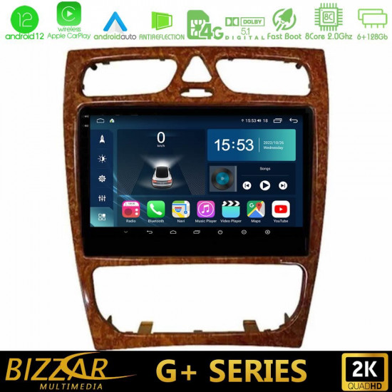 Bizzar G+ Series Mercedes C Class (W203) 8core Android12 6+128GB Navigation Multimedia 9 (Wooden Style) Bizzar G+ Series Mercedes C Class (W203) 8core Android12 6+128GB Navigation Multimedia 9 (Wooden Style)