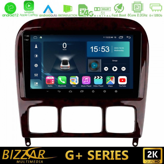 Bizzar G+ Series Mercedes S Class 1999-2004 (W220) 8core Android12 6+128GB Navigation Multimedia Tablet 9 Bizzar G+ Series Mercedes S Class 1999-2004 (W220) 8core Android12 6+128GB Navigation Multimedia Tablet 9
