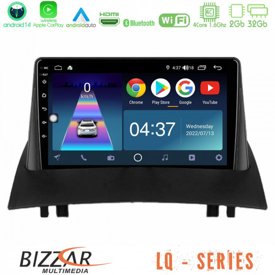 Bizzar LQ Series 4Core Android14 2+32GB Renault Megane 2 2002-2008 Navigation Multimedia Tablet 9 Με Carplay - Android Auto Bizzar LQ Series 4Core Android14 2+32GB Renault Megane 2 2002-2008 Navigation Multimedia Tablet 9 Με Carplay - Android Auto
