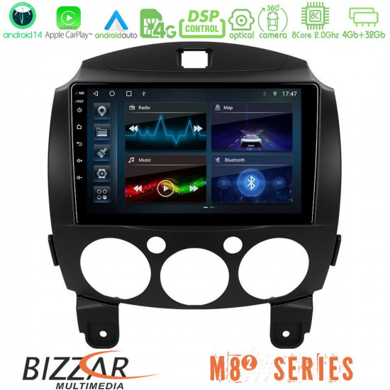Bizzar M8² Series 8Core Android14 4+32GB Mazda 2 2008-2014 Navigation Multimedia Tablet 9 Με Carplay - Android Auto Bizzar M8² Series 8Core Android14 4+32GB Mazda 2 2008-2014 Navigation Multimedia Tablet 9 Με Carplay - Android Auto