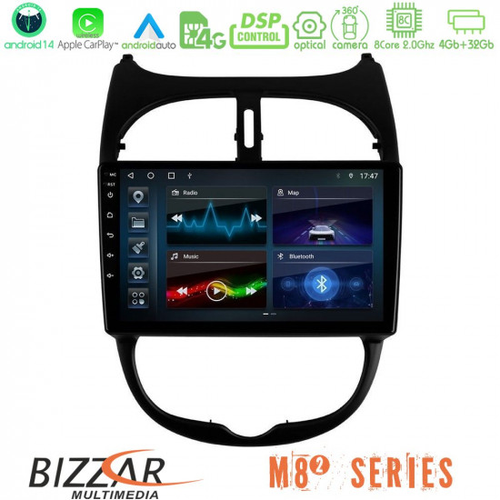 Bizzar M8² Series 8Core Android14 4+32GB Peugeot 206 Navigation Multimedia Tablet 9 Με Carplay - Android Auto Bizzar M8² Series 8Core Android14 4+32GB Peugeot 206 Navigation Multimedia Tablet 9 Με Carplay - Android Auto