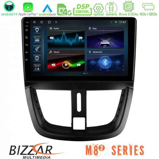 Bizzar M8² Series 8Core Android14 4+32GB  Peugeot 207 Navigation Multimedia Tablet 9 Με Carplay - Android Auto