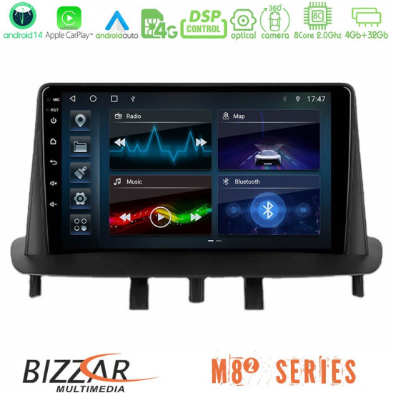 Bizzar M8² Series 8Core Android14 4+32GB  Renault Megane 3 2009-2013 Navigation Multimedia Tablet 9 Με Carplay - Android Auto