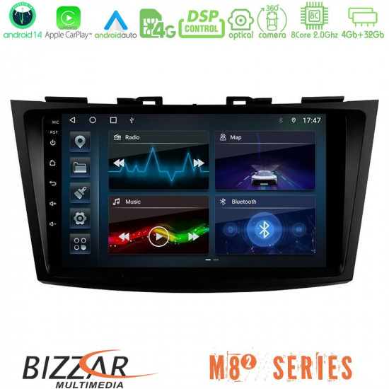 Bizzar M8² Series 8Core Android14 4+32GB  Suzuki Swift 2011-2016 Navigation Multimedia Tablet 9 Με Carplay - Android Auto