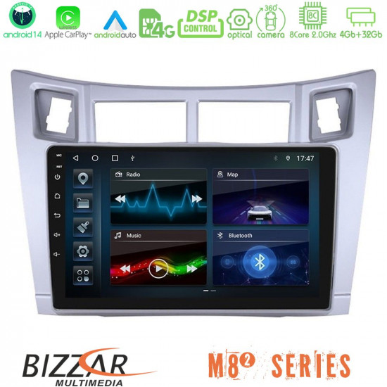Bizzar M8² Series 8Core Android14 4+32GB Toyota Yaris Navigation Multimedia Tablet 9 (Ασημί Χρώμα) Με Carplay - Android Auto Bizzar M8² Series 8Core Android14 4+32GB Toyota Yaris Navigation Multimedia Tablet 9 (Ασημί Χρώμα) Με Carplay - Android Auto