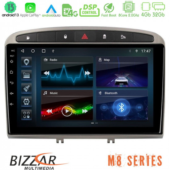 Bizzar M8 Series Peugeot 308/RCZ 8core Android13 4+32GB Navigation Multimedia Tablet 9 (Ασημί Χρώμα) Bizzar M8 Series Peugeot 308/RCZ 8core Android13 4+32GB Navigation Multimedia Tablet 9 (Ασημί Χρώμα)