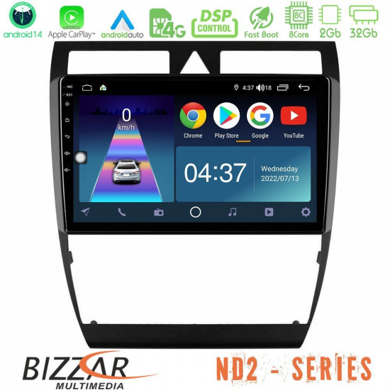 Bizzar ND2 Series 8Core Android14 2+32GB  Audi A6 (C5) 1997-2004 Navigation Multimedia Tablet 9 Με Carplay - Android Auto