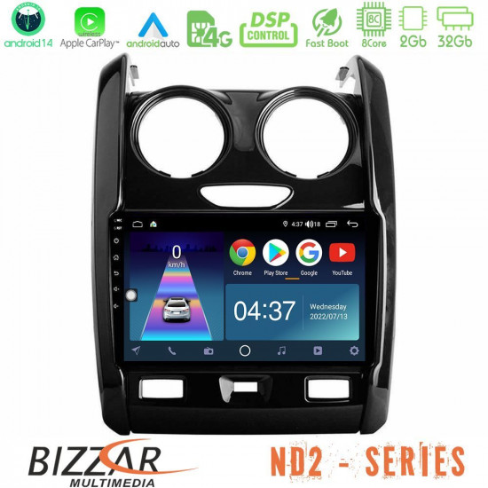 Bizzar ND2 Series 8Core Android14 2+32GB  Dacia Duster 2014-2018 Navigation Multimedia Tablet 9 Με Carplay - Android Auto