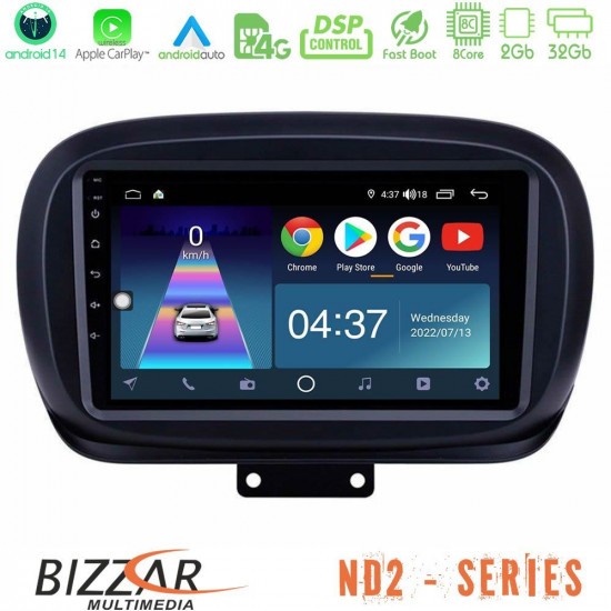 Bizzar ND2 Series 8Core Android14 2+32GB Fiat 500X Navigation Multimedia Tablet 9 Με Carplay - Android Auto Bizzar ND2 Series 8Core Android14 2+32GB Fiat 500X Navigation Multimedia Tablet 9 Με Carplay - Android Auto