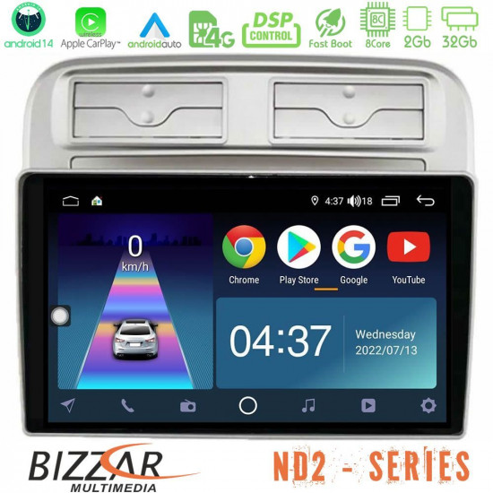 Bizzar ND2 Series 8Core Android14 2+32GB Fiat Grande Punto 2006-2011 Navigation Multimedia Tablet 9 Με Carplay - Android Auto Bizzar ND2 Series 8Core Android14 2+32GB Fiat Grande Punto 2006-2011 Navigation Multimedia Tablet 9 Με Carplay - Android Auto