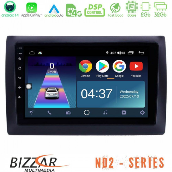 Bizzar ND2 Series 8Core Android14 2+32GB  Fiat Stilo Navigation Multimedia Tablet 9 Με Carplay - Android Auto