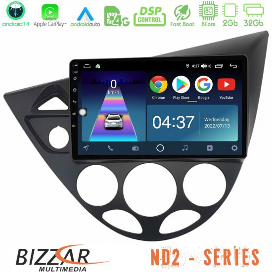 Bizzar ND2 Series 8Core Android14 2+32GB  Ford Focus 1999-2004 Navigation Multimedia Tablet 9 Με Carplay - Android Auto