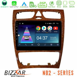 Bizzar ND2 Series 8Core Android14 2+32GB  Mercedes C Class (W203) Navigation Multimedia Tablet 9 (Wooden Style) Με Carplay - Android Auto