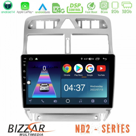 Bizzar ND2 Series 8Core Android14 2+32GB Peugeot 307 2002-2008 Navigation Multimedia Tablet 9 Με Carplay - Android Auto Bizzar ND2 Series 8Core Android14 2+32GB Peugeot 307 2002-2008 Navigation Multimedia Tablet 9 Με Carplay - Android Auto