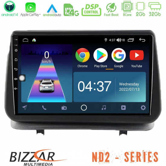 Bizzar ND2 Series 8Core Android14 2+32GB  Renault Clio 2005-2012 Navigation Multimedia Tablet 9 Με Carplay - Android Auto