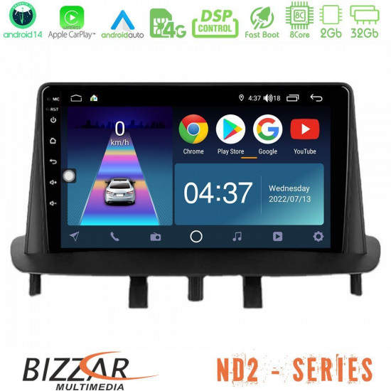 Bizzar ND2 Series 8Core Android14 2+32GB Renault Megane 3 2009-2013 Navigation Multimedia Tablet 9 Με Carplay - Android Auto Bizzar ND2 Series 8Core Android14 2+32GB Renault Megane 3 2009-2013 Navigation Multimedia Tablet 9 Με Carplay - Android Auto