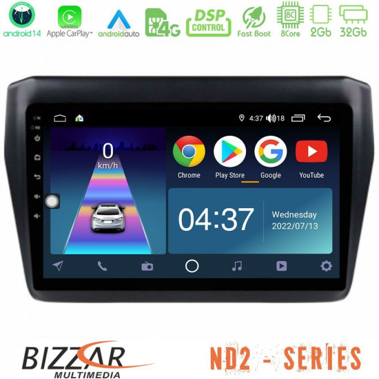 Bizzar ND2 Series 8Core Android14 2+32GB Suzuki Swift 2017-2023 Navigation Multimedia Tablet 9 Με Carplay - Android Auto Bizzar ND2 Series 8Core Android14 2+32GB Suzuki Swift 2017-2023 Navigation Multimedia Tablet 9 Με Carplay - Android Auto