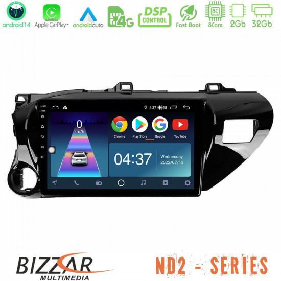 Bizzar ND2 Series 8Core Android14 2+32GB  Toyota Hilux 2017-2021 Navigation Multimedia Tablet 10 Με Carplay - Android Auto