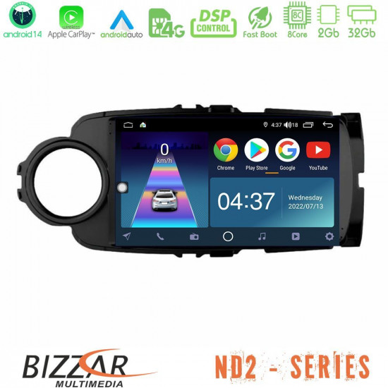 Bizzar ND2 Series 8Core Android14 2+32GB Toyota Yaris Navigation Multimedia Tablet 9 (Μαύρο Χρώμα) Με Carplay - Android Auto Bizzar ND2 Series 8Core Android14 2+32GB Toyota Yaris Navigation Multimedia Tablet 9 (Μαύρο Χρώμα) Με Carplay - Android Auto