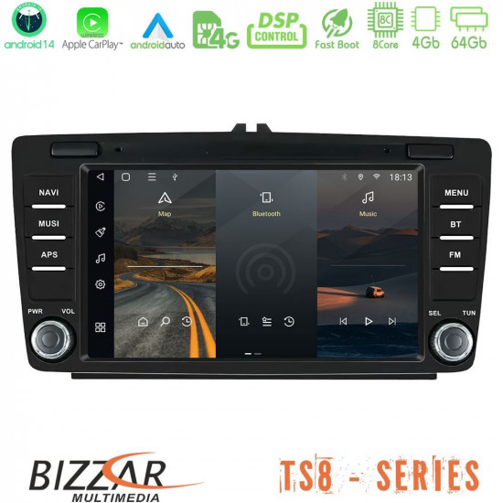 Bizzar Skoda Octavia 5 8core Android14 4+64GB Navigation Multimedia Deckless 8 με Carplay/AndroidAuto (OEM Style)