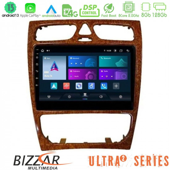 Bizzar Ultra Series Mercedes C Class (W203) 8core Android13 8+128GB Navigation Multimedia 9 (Wooden Style) Bizzar Ultra Series Mercedes C Class (W203) 8core Android13 8+128GB Navigation Multimedia 9 (Wooden Style)