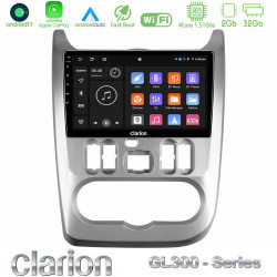 Clarion GL300 Series 4Core Android11 2+32GB Dacia Duster/Sandero/Logan Navigation Multimedia Tablet 9 Με Carplay -amp; Android Auto