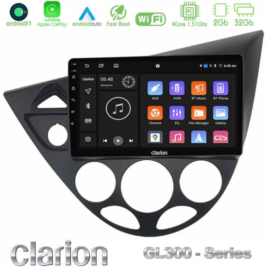 Clarion GL300 Series 4Core Android11 2+32GB Ford Focus 1999-2004 Navigation Multimedia Tablet 9 Με Carplay -amp; Android Auto