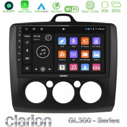 Clarion GL300 Series 4Core Android11 2+32GB Ford Focus Manual AC Navigation Multimedia Tablet 9 (Μαύρο Χρώμα) Με Carplay -amp; Android Auto