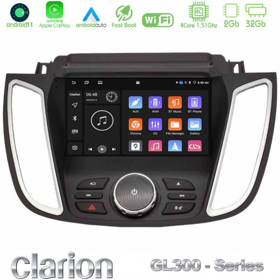 Clarion GL300 Series 4Core Android11 2+32GB Ford Kuga/C-Max 2013-2019 Navigation Multimedia Tablet 9 Με Carplay -amp; Android Auto