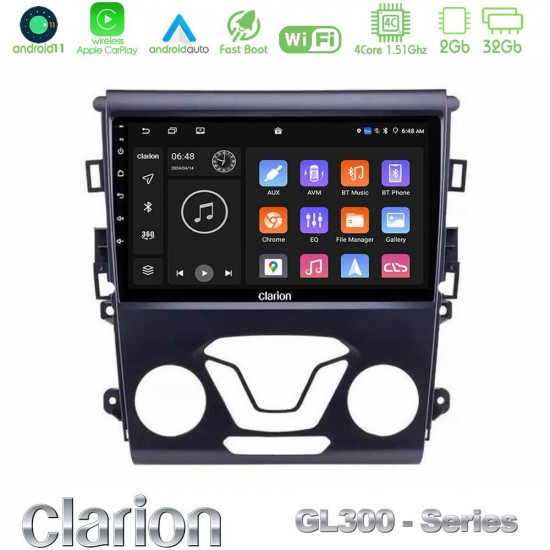 Clarion GL300 Series 4Core Android11 2+32GB Ford Mondeo 2014-2017 Navigation Multimedia Tablet 9 Με Carplay -amp; Android Auto