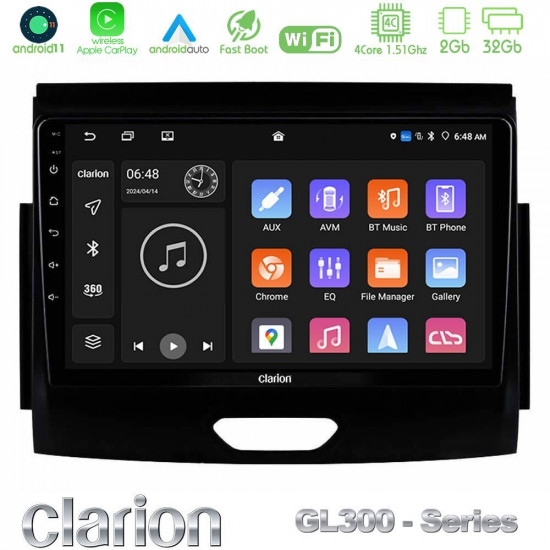 Clarion GL300 Series 4Core Android11 2+32GB Ford Ranger 2017-2022 Navigation Multimedia Tablet 9 Με Carplay -amp; Android Auto