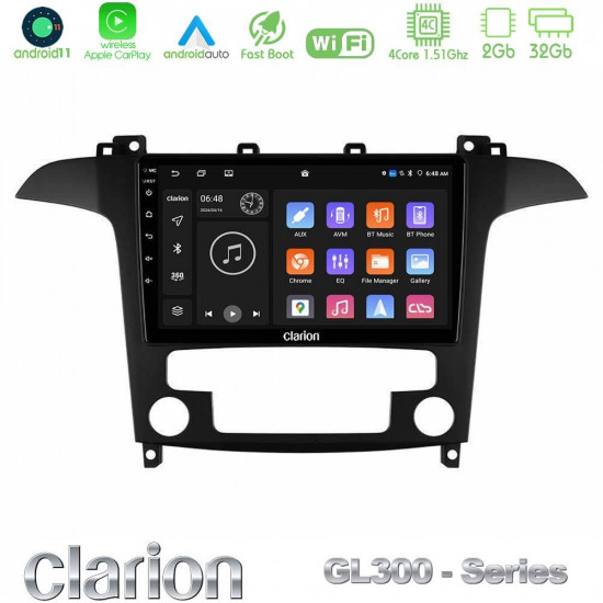 Clarion GL300 Series 4Core Android11 2+32GB Ford S-Max 2006-2012 Navigation Multimedia Tablet 9 Με Carplay -amp; Android Auto
