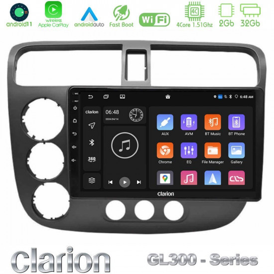 Clarion GL300 Series 4Core Android11 2+32GB Honda Civic 2001-2005 Navigation Multimedia Tablet 9 Με Carplay -amp; Android Auto