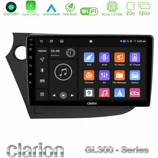 Clarion GL300 Series 4Core Android11 2+32GB Honda Insight 2009-2015 Navigation Multimedia Tablet 9 Με Carplay -amp; Android Auto
