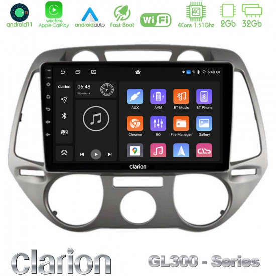 Clarion GL300 Series 4Core Android11 2+32GB Hyundai i20 2009-2012 Manual A/C Navigation Multimedia Tablet 9 Με Carplay -amp; Android Auto Clarion GL300 Series 4Core Android11 2+32GB Hyundai i20 2009-2012 Manual A/C Navigation Multimedia Tablet 9 Με Carplay -amp; Android Auto