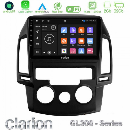 Clarion GL300 Series 4Core Android11 2+32GB Hyundai i30 2007-2012 Manual A/C Navigation Multimedia Tablet 9 Με Carplay -amp; Android Auto Clarion GL300 Series 4Core Android11 2+32GB Hyundai i30 2007-2012 Manual A/C Navigation Multimedia Tablet 9 Με Carplay -amp; Android Auto