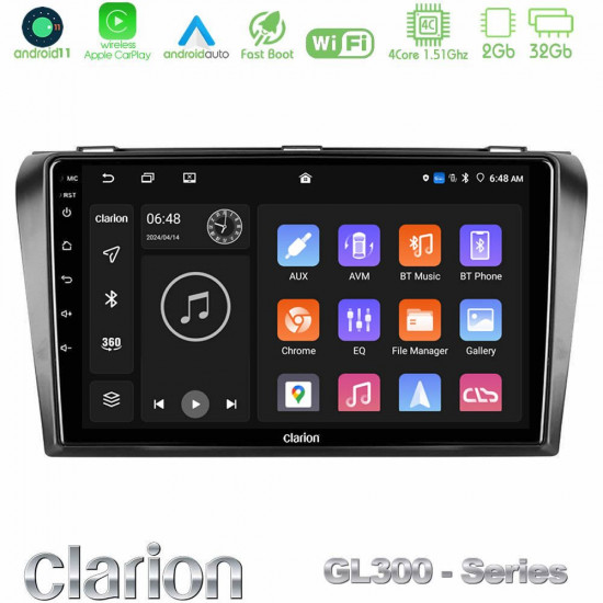 Clarion GL300 Series 4Core Android11 2+32GB Mazda 3 2004-2009 Navigation Multimedia Tablet 9 Με Carplay -amp; Android Auto Clarion GL300 Series 4Core Android11 2+32GB Mazda 3 2004-2009 Navigation Multimedia Tablet 9 Με Carplay -amp; Android Auto