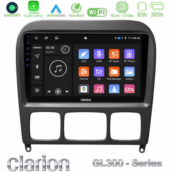 Clarion GL300 Series 4Core Android11 2+32GB Mercedes S Class 1999-2004 (W220) Navigation Multimedia Tablet 9 Με Carplay -amp; Android Auto