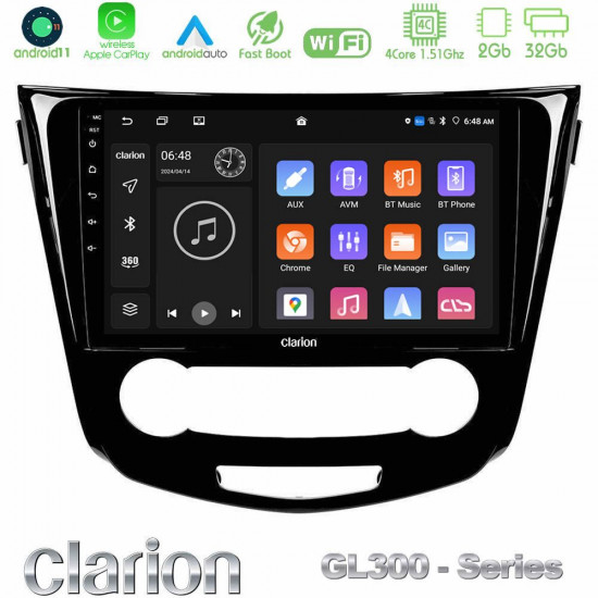 Clarion GL300 Series 4Core Android11 2+32GB Nissan Qashqai J11 (Manual A/C) Navigation Multimedia Tablet 10 Με Carplay -amp; Android Auto