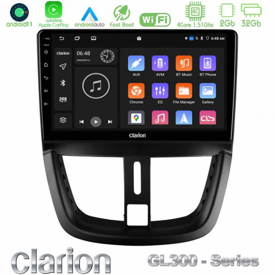 Clarion GL300 Series 4Core Android11 2+32GB Peugeot 207 Navigation Multimedia Tablet 9 Με Carplay -amp; Android Auto