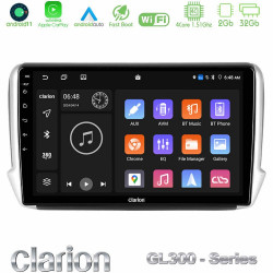 Clarion GL300 Series 4Core Android11 2+32GB Peugeot 208/2008 Navigation Multimedia Tablet 10 Με Carplay -amp; Android Auto